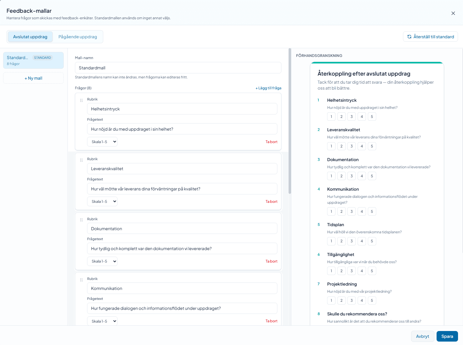 Skärmbild: feedback och KPI:er
