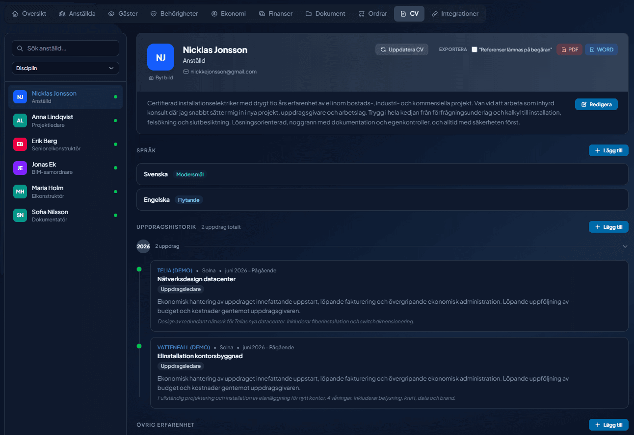 Skärmbild: CV-databasen